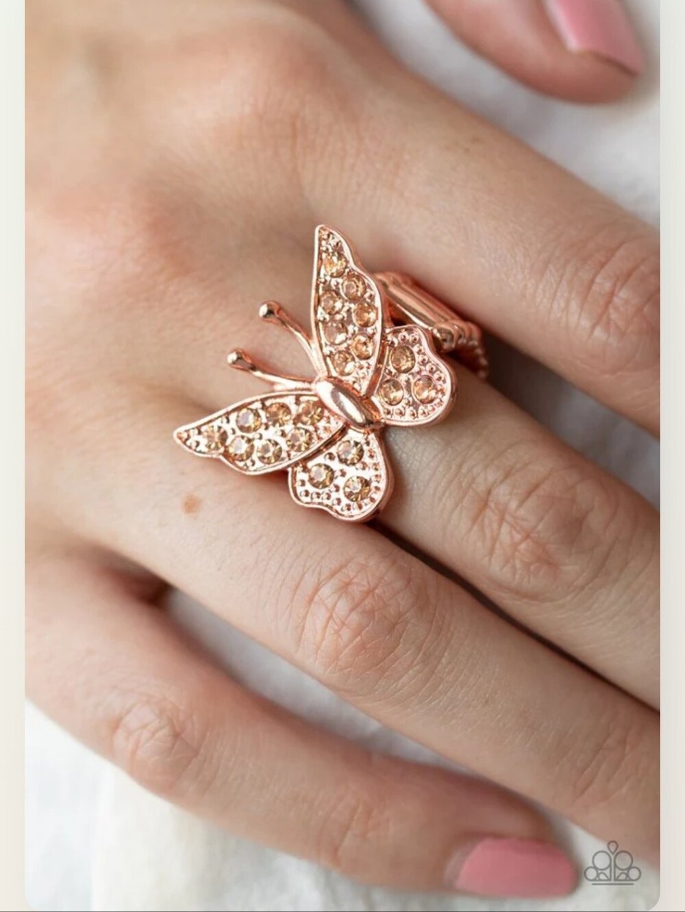 Bona Fide Butterfly Copper Paparazzi Butterfly Rhinestone Statement Ring - Picture 2 of 5
